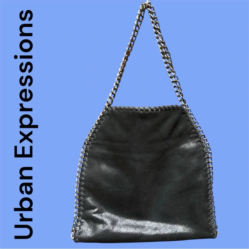 Urban Expressions Black Shimmer Chain-Edge Shoulder Bag. Vegan! NWOT!